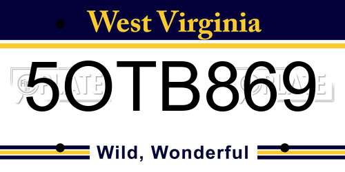 5OTB869 West Virginia License Plate