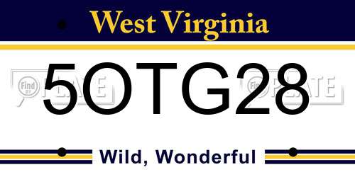 5OTG28 West Virginia License Plate