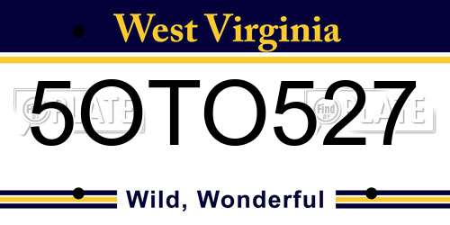 5OTO527 West Virginia License Plate