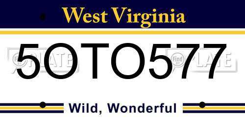 5OTO577 West Virginia License Plate