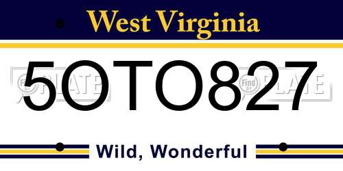 5OTO827 West Virginia License Plate