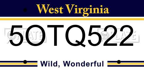5OTQ522 West Virginia License Plate