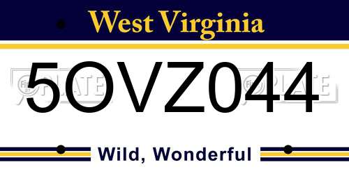5OVZ044 West Virginia License Plate