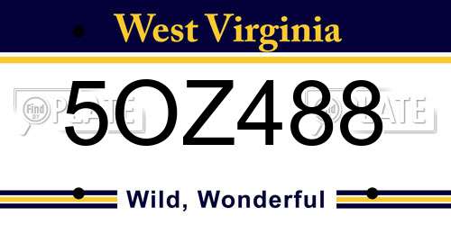 5OZ488 West Virginia License Plate