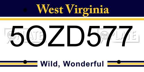 5OZD577 West Virginia License Plate