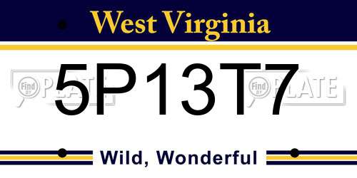 5P13T7 West Virginia License Plate