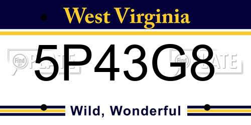 5P43G8 West Virginia License Plate