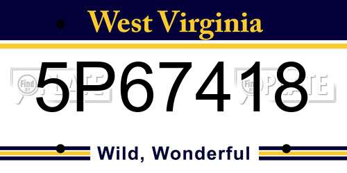 5P67418 West Virginia License Plate