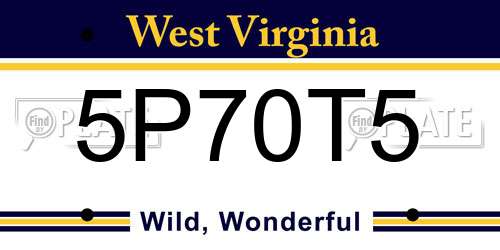 5P70T5 West Virginia License Plate
