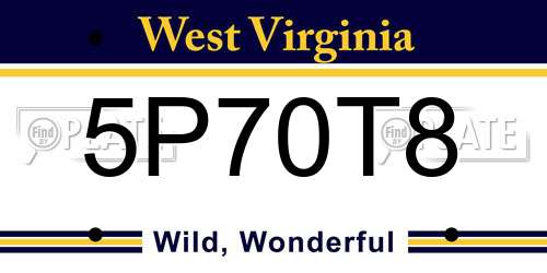 5P70T8 West Virginia License Plate