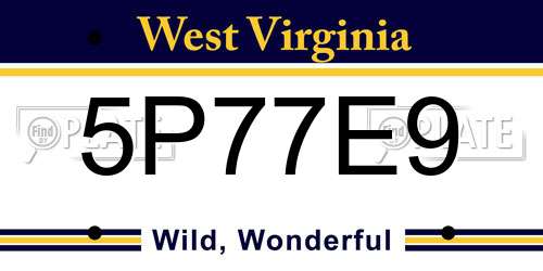 5P77E9 West Virginia License Plate