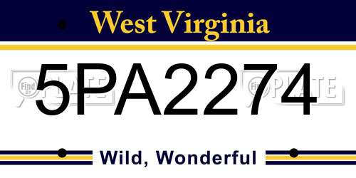 5PA2274 West Virginia License Plate