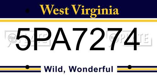 5PA7274 West Virginia License Plate