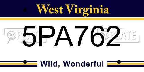 5PA762 West Virginia License Plate