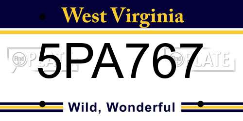 5PA767 West Virginia License Plate