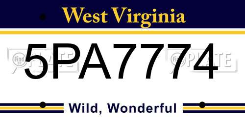 5PA7774 West Virginia License Plate
