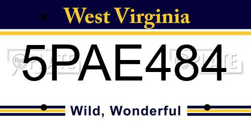 5PAE484 West Virginia License Plate