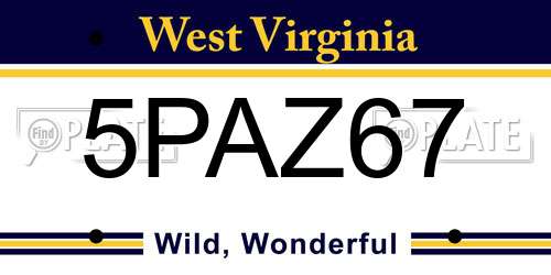 5PAZ67 West Virginia License Plate