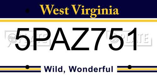 5PAZ751 West Virginia License Plate