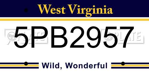 5PB2957 West Virginia License Plate