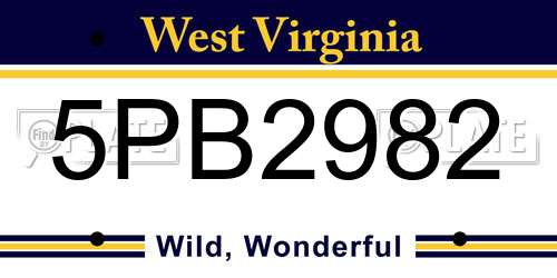 5PB2982 West Virginia License Plate