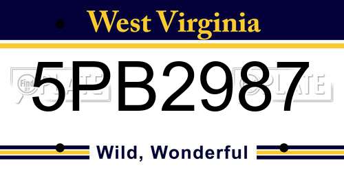 5PB2987 West Virginia License Plate