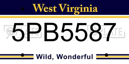 5PB5587 West Virginia License Plate