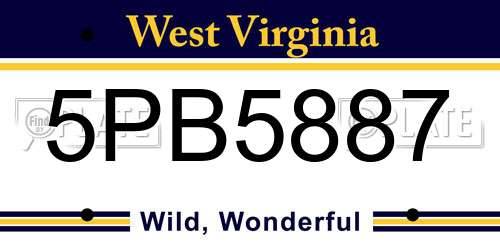 5PB5887 West Virginia License Plate