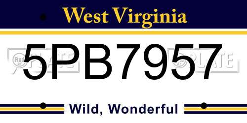 5PB7957 West Virginia License Plate