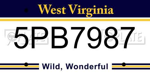 5PB7987 West Virginia License Plate