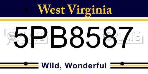 5PB8587 West Virginia License Plate