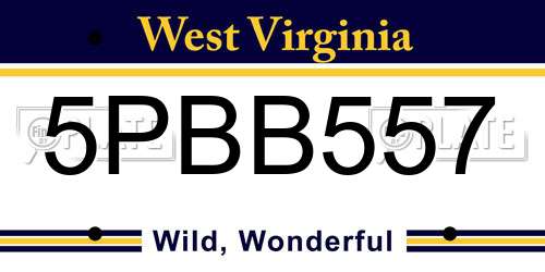 5PBB557 West Virginia License Plate