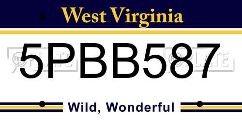 5PBB587 West Virginia License Plate
