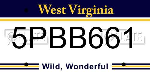 5PBB661 West Virginia License Plate