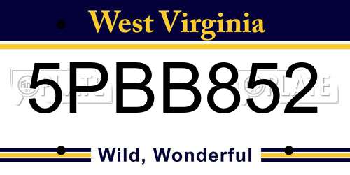 5PBB852 West Virginia License Plate