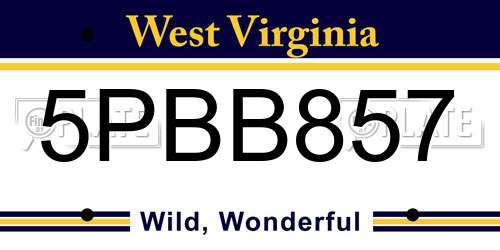 5PBB857 West Virginia License Plate
