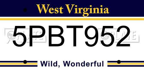 5PBT952 West Virginia License Plate