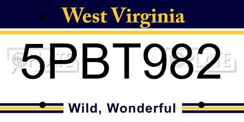 5PBT982 West Virginia License Plate