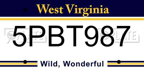 5PBT987 West Virginia License Plate