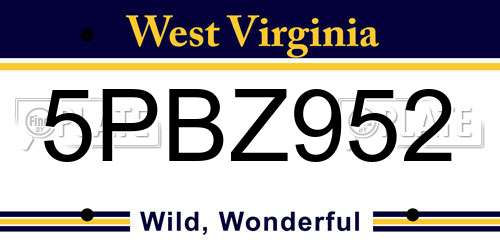 5PBZ952 West Virginia License Plate