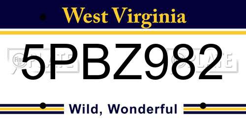 5PBZ982 West Virginia License Plate