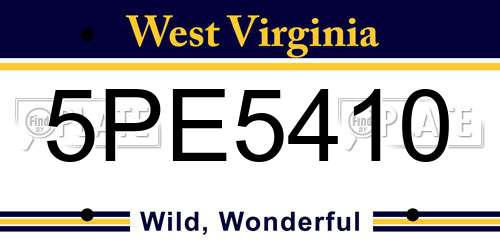 5PE5410 West Virginia License Plate