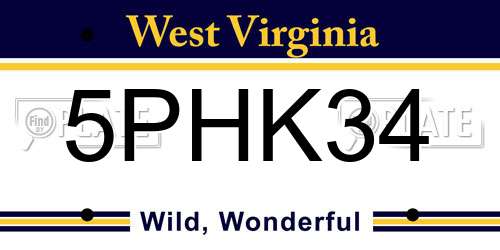 5PHK34 West Virginia License Plate