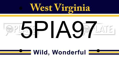 5PIA97 West Virginia License Plate