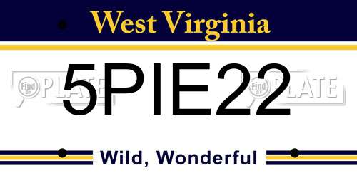 5PIE22 West Virginia License Plate