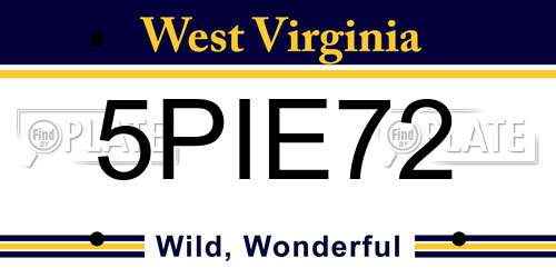 5PIE72 West Virginia License Plate
