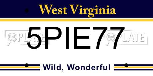 5PIE77 West Virginia License Plate