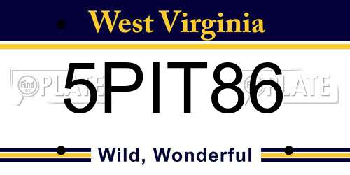 5PIT86 West Virginia License Plate