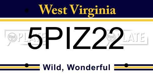 5PIZ22 West Virginia License Plate