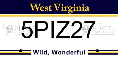 5PIZ27 West Virginia License Plate